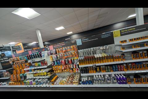 The 'prime, paint, protect' section in Halfords' new Reading store
